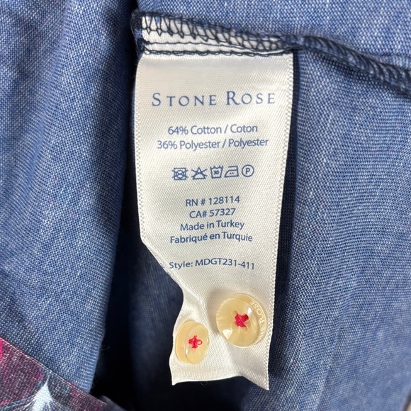 Stone Rose Men's Dark Blue Patterned Short Sleeve Button Down Shirt - Picture 7 of 10